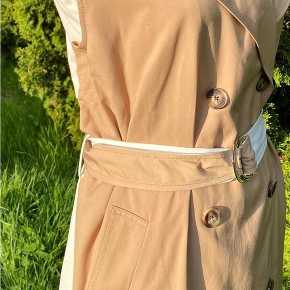 2 tone Nine West Midi Vest Trench with Belt Tan Brown White Spring Trench - Picture 3 of 5